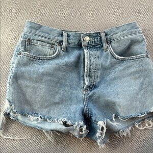 Agolde Blue High-Waisted Jean Shorts with Distressed Hem